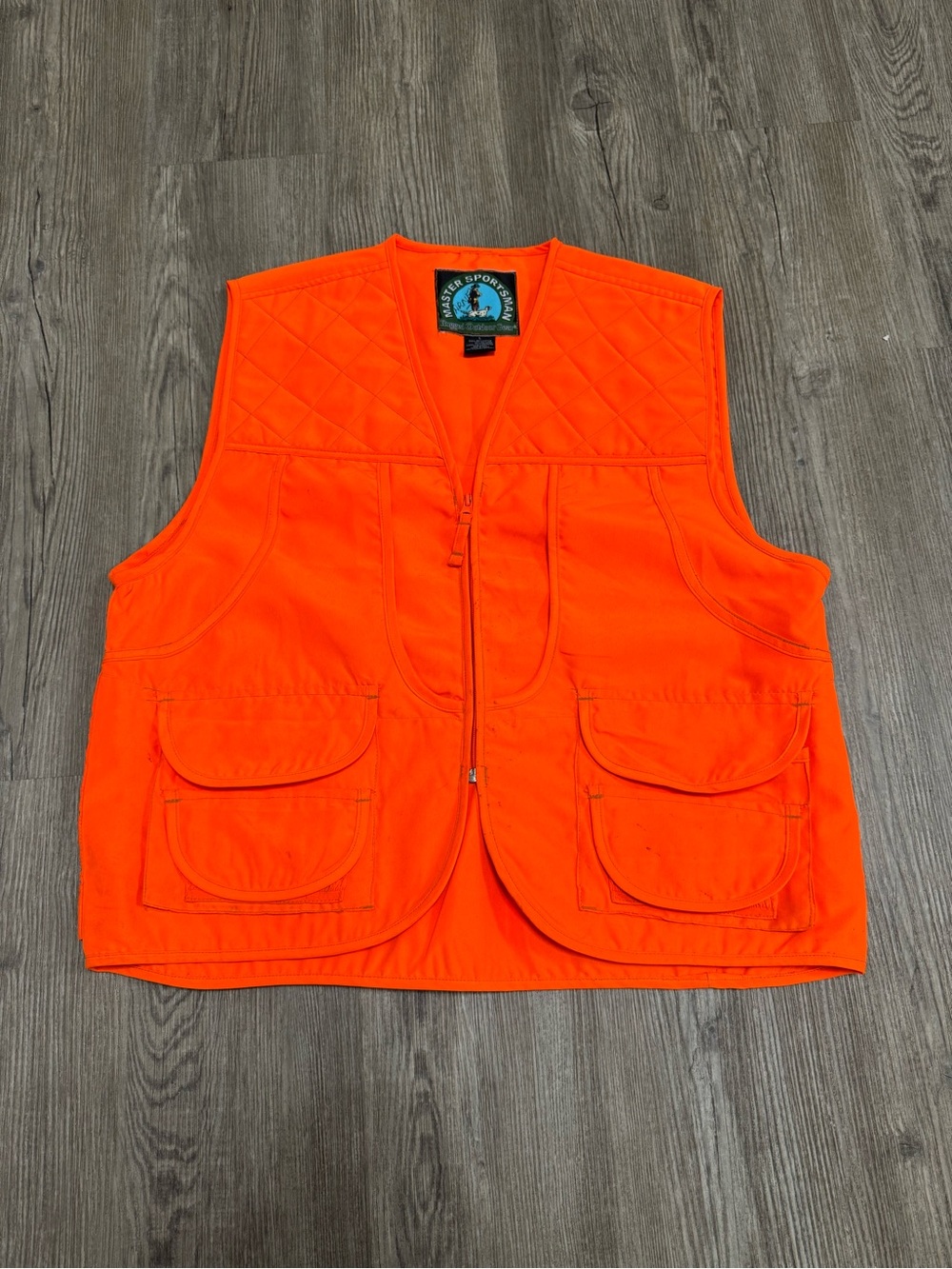 Master Sportsman Bird Hunting Vest Orange Men's Size L  Zip Up With Pockets.